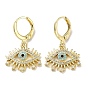 Golden Brass Dangle Leverback Earrings, with Cubic Zirconia, Evil Eye