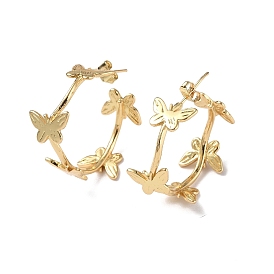 Brass Butterfly Wrap Stud Earrings, Half Hoop Earrings for Women