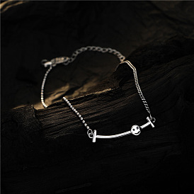925 Silver Smiling Necklace - Simple, Vintage, Thai Silver, Clavicle Chain.