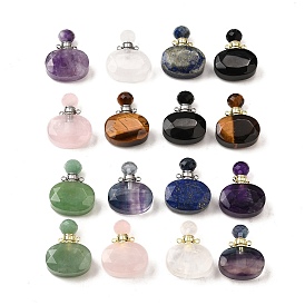 Подвески для флаконов духов из натуральных драгоценных камней, с 304 фурнитурой из нержавеющей стали, граненые, овальные амулеты