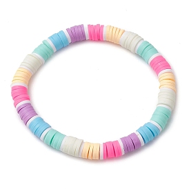 Rainbow Color Disc Handmade Polymer Clay Beaded Stretch Bracelets for Women