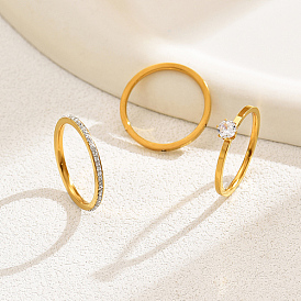3 piezas 3 conjunto de anillos de dedo finos simples de acero inoxidable estilo, anillos apilables de circonita cúbica