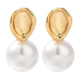 Brass ABS Imitation Pearl Stud Earrings for Women, Round