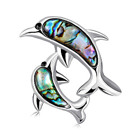 Dolphin Animal Brooch Pin - Natural Abalone Shell Material, European and American Fashion.