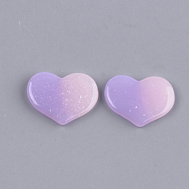 Resin Cabochons, with Glitter Powder, Two Tone, Heart