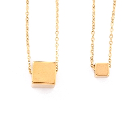 304 Stainless Steel Pendant Necklaces, with Cable Chains, Cube