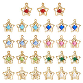 45Pcs 10 Colors Rhinestone Pendants, with Light Gold Iron Findings, Star Charms