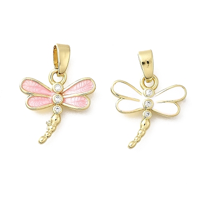 Латунные микро проложить кубического циркония прелести, Эмаль стиле, реальный 18 k позолоченный, стрекоза