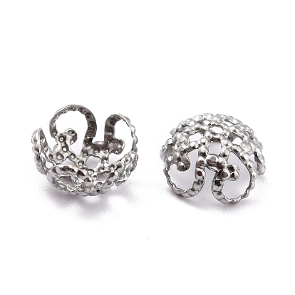 5-Petal 304 Stainless Steel Bead Caps, 8x4mm, Hole: 1mm