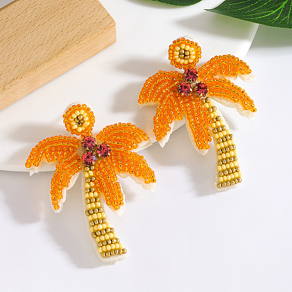 Пластиковые серьги-гвоздики в стиле бохо, кокосовая пальма, платина