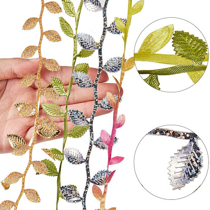 SUNNYCLUE Cloth Cords Sets, with Plastic Paillette/Sequins Chain, Polyester Ribbon and Spools, Ornament Accessories, Leaf