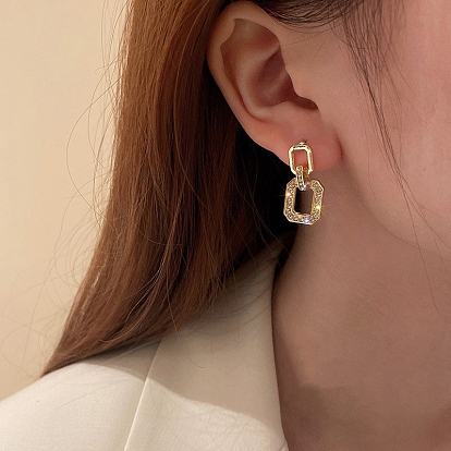 Alloy Rhinestone Dangle Earrings for Women, with 925 Sterling Silver Pins, Rectangle
