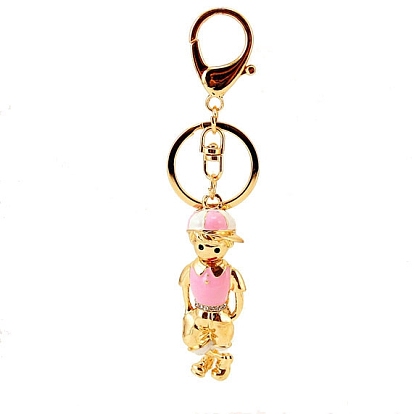 Light Gold Alloy Keychains, with Crystal Rhinestone and Enamel, Human