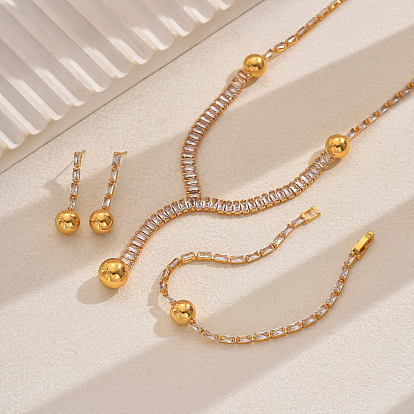 Комплекты из круглых латунных серег-гвоздиков, ожерелий и браслетов с кубическим цирконием для женских банкетов и свадеб