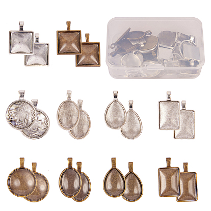 DIY Pendants Making, with Alloy Pendant Cabochon Settings and Glass Cabochons, Mixed Shapes