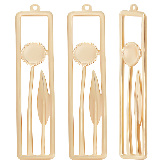 14 латунные подвески шт., без никеля , прямоугольник с цветком и листьями