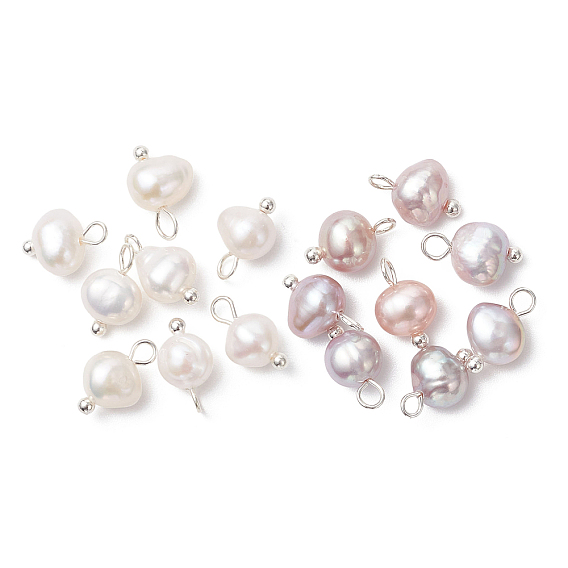 16 шт 2 цвета натуральный культивированный пресноводный жемчуг картофельные подвески, с медными петлями, серебряный цвет гальваническим