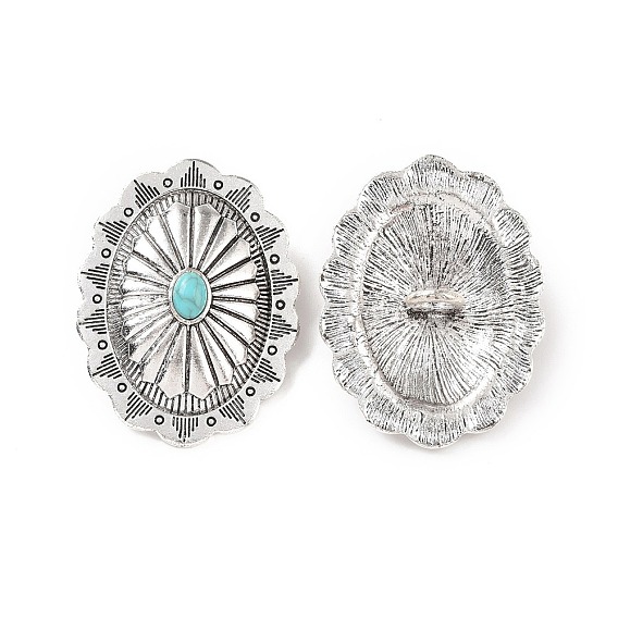 1 пуговицы хвостовики из сплава, с синтетическими бирюзовый, овальные