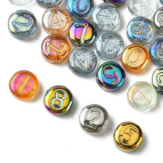 Гальванические стеклянные бусины, плоские круглые с номером