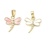 Латунные микро проложить кубического циркония прелести, Эмаль стиле, реальный 18 k позолоченный, стрекоза