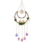 Moon & Star Natural Gemstome Hanging Suncatchers, with Glass Beads & Iron Ring and Resin for Outdoor & Garden Decor
