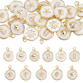 22 шт. 11 стили подвески из латуни с эмалью на морскую тематику, с целью перехода в кольце, реальный 18 k позолоченный, плоские круглые прелести