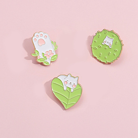 Alloy Light Green Enamel Pins, Cartoon Brooches, Paw Print/Leaf/Cat Shape