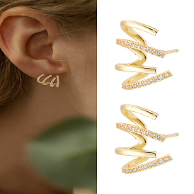1 Pair Rack Plating Claw Brass Stud Earrings, with Clear Cubic Zirconia, Cadmium Free & Lead Free, Long-Lasting Plated