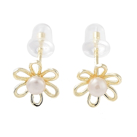 Natural Pearl Flower Stud Earrings, Brass Earrings with 925 Sterling Silver Pins