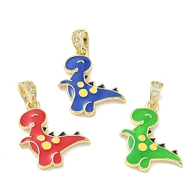 Latón micro pavimenta claro colgantes de circonio cúbico, con esmalte, encantos de dinosaurios, chapado en rack, larga duración plateado, sin plomo y cadmio, real 18 k chapado en oro