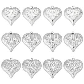 12 шт 3 стили 304 подвески из нержавеющей стали, шарма сердца, анти-тускнение