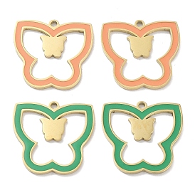 Ion Plating(IP) 304 Stainless Steel Pendants, with Enamel, Butterfly Charm, Golden