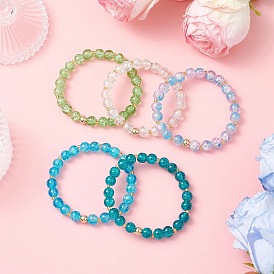 5 шт. 5 цветные растянутые браслеты из стеклянных бусин с трещинками для мужчин и женщин, круглые, с Гальваническим немагнитных синтетическими гематита бисера