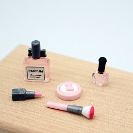 Modelo de juego de lápiz labial, perfume, polvo compacto, pincel y esmalte de uñas de plástico, accesorios de casa de muñecas micro paisaje, simulando decoraciones de utilería