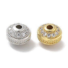 Rack Plating Brass Micro Pave Cubic Zirconia Beads, Long-Lasting Plated, Lead Free & Cadmium Free, Rondelle