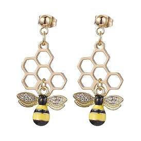 Brass and Alloy Bees & Honeycomb Stud Earrings, 304 Stainless Steel Dangle Earrings for Women