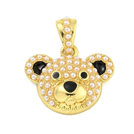 Brass Micro Pave Clear Cubic Zirconia Pendant, with Enamel, Bear