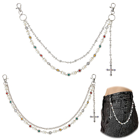 2 шт. 2 стили акриловые цветные стразы и круглые пластиковые жемчужины цепочка с подвесками в виде крестика из сплава для джинсов