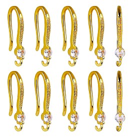 10 пара латунных крючков для сережек с микропаве и прозрачным фианитом, провод уха, с петлями, круг