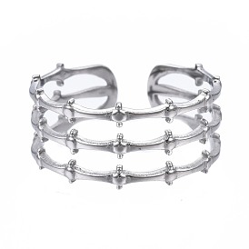 304 anillo abierto en forma de bambú de acero inoxidable, anillo hueco grueso para mujer