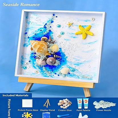 Kit para hacer bandejas de mosaico caseras, con la bandeja, caballete de madera, espátula de plástico, concha y resina cabujones, Cepillo de pintura, pegamento de crema