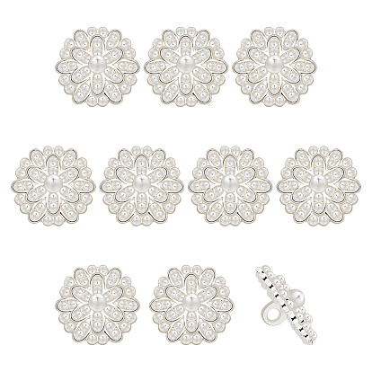 10 шт. 1 пуговицы с хвостовиком из сплава с отверстиями, с пластиковой бусиной, имитирующей жемчуг, цветок