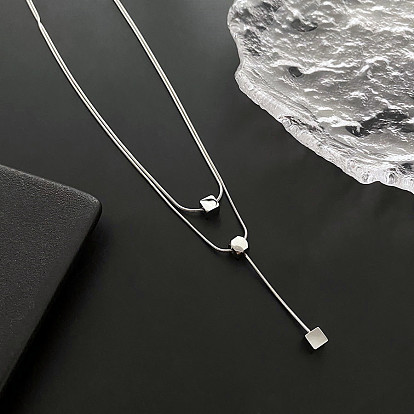 304 круглые змеиные цепи из нержавеющей стали, двухслойные ожерелья, колье с подвеской в виде кубика