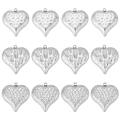 12 шт 3 стили 304 подвески из нержавеющей стали, шарма сердца, анти-тускнение