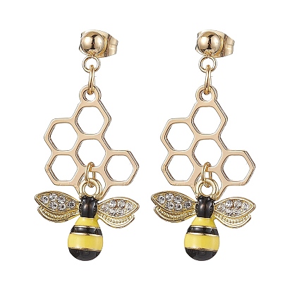 Boucles d'oreilles abeilles et nid d'abeilles en laiton et alliage, 304 boucles d'oreilles pendantes en acier inoxydable pour femmes