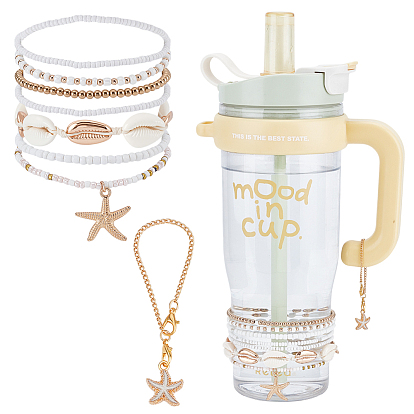 8 шт. подвески-бокалы для вина в виде морских звезд из сплава, натуральных ракушек и смолы, с цепью железа и сплавов застежками когтя омара, золотые