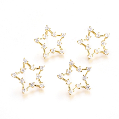 Brass Micro Pave Clear Cubic Zirconia Stud Earrings, Long-Lasting Plated, Star