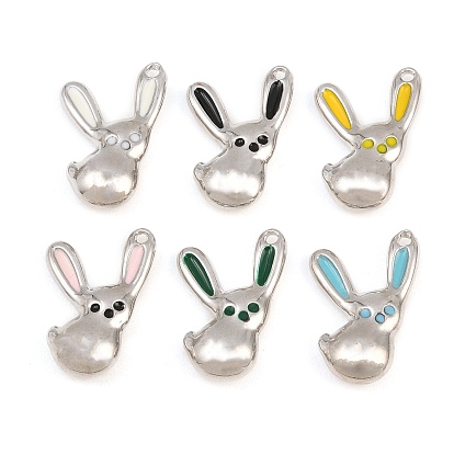Electroplate Alloy Enamel Pendants, Rabbit Charms, Platinum