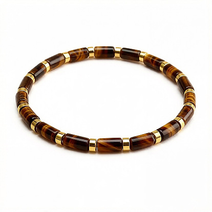 Pulseras elásticas estilo boho con columnas de piedras preciosas naturales y cuentas., dorado