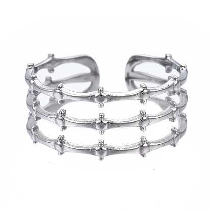 304 anillo abierto en forma de bambú de acero inoxidable, anillo hueco grueso para mujer